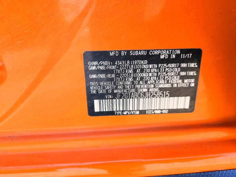 52729736 :رقم المزاد ، JF2GTABC6JH258515 vin ، 2018 Subaru Crosstrek مزاد بيع