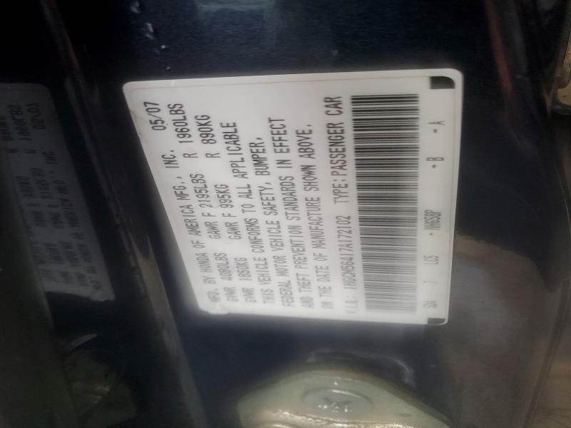 2007 Honda 600cc Eng მანქანა იყიდება აუქციონზე, vin: 1HGCM56417A172102, აუქციონის ნომერი: 52084296