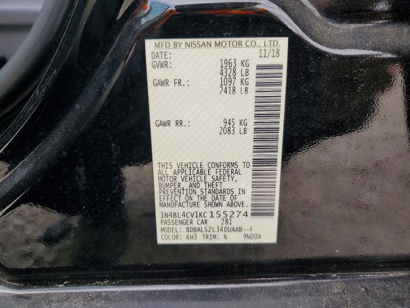 2019 Nissan Altima მანქანა იყიდება აუქციონზე, vin: 1N4BL4CV1KC155274, აუქციონის ნომერი: 52469516