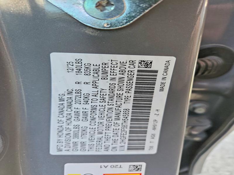 Aukcja sprzedaży 2026 Honda Civic, vin: 2HGFE2F58TH545858, numer aukcji: 53177366