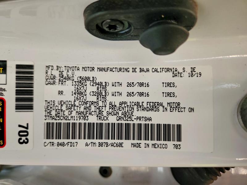 54003076 :رقم المزاد ، 3TMAZ5CN2LM119703 vin ، 2020 Toyota Tacoma مزاد بيع