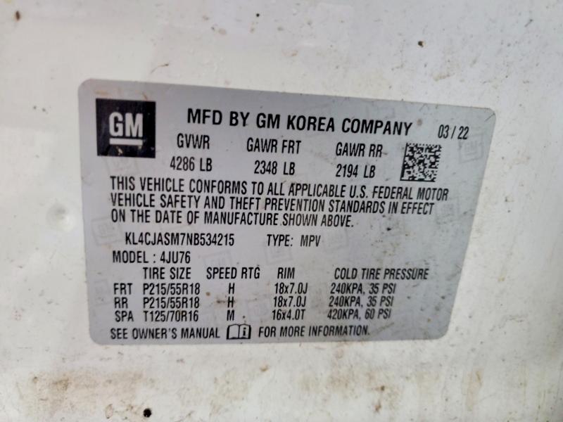 Продажа на аукционе авто 2022 Buick Encore, vin: KL4CJASM7NB534215, номер лота: 54232996