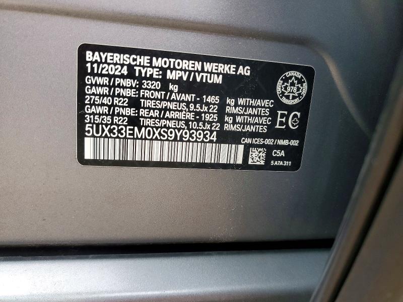 52809636 :رقم المزاد ، 5UX33EM0XS9Y93934 vin ، 2025 Bmw X7 مزاد بيع