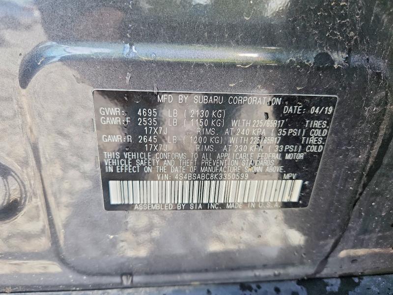 Aukcja sprzedaży 2019 Subaru Outback, vin: 4S4BSABC8K3350599, numer aukcji: 52342306