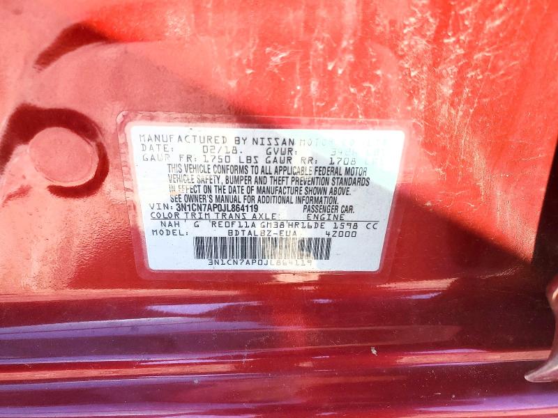 52941196 :رقم المزاد ، 3N1CN7AP0JL864119 vin ، 2018 Nissan Versa مزاد بيع
