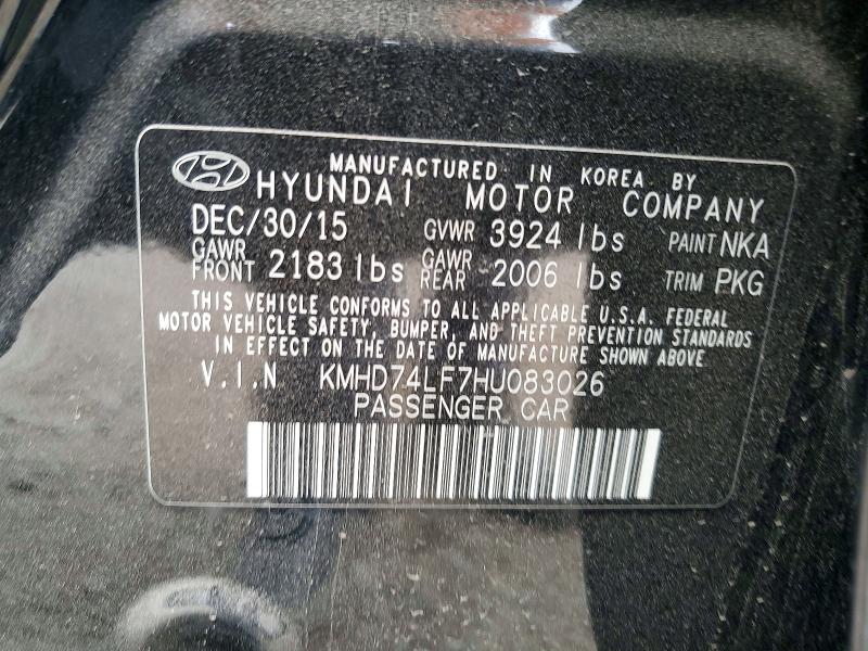 Aukcja sprzedaży 2017 Hyundai Elantra, vin: KMHD74LF7HU083026, numer aukcji: 53766916