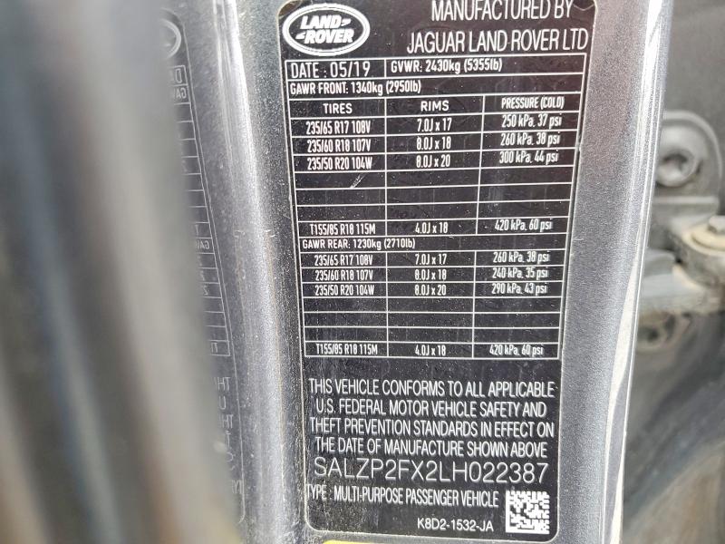 Продажа на аукционе авто 2020 Land Rover Range Rover Evoque, vin: SALZP2FX2LH022387, номер лота: 55354946