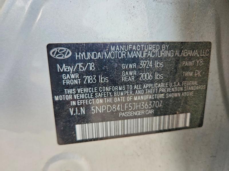 Aukcja sprzedaży 2018 Hyundai Elantra, vin: 5NPD84LF5JH363707, numer aukcji: 54400776