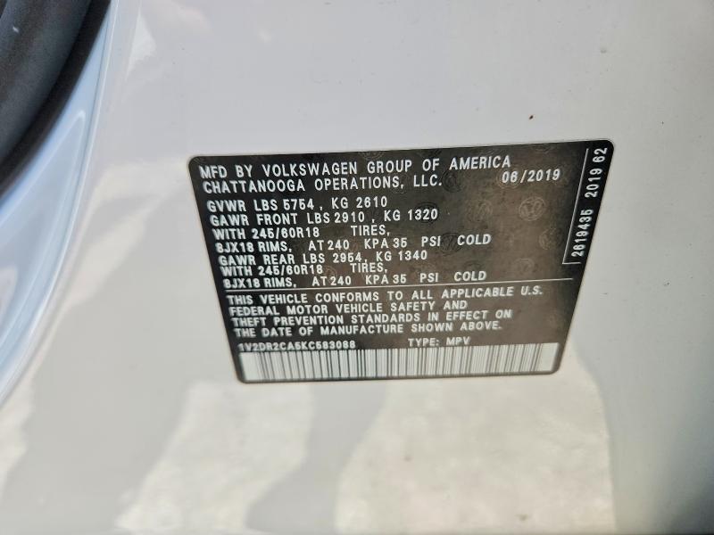 Продаж на аукціоні авто 2019 Volkswagen Atlas, vin: 1V2DR2CA5KC583088, номер лоту: 52456956