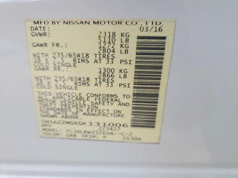 Продажа на аукционе авто 2016 Nissan Murano, vin: 5N1AZ2MGXGN131006, номер лота: 53874036