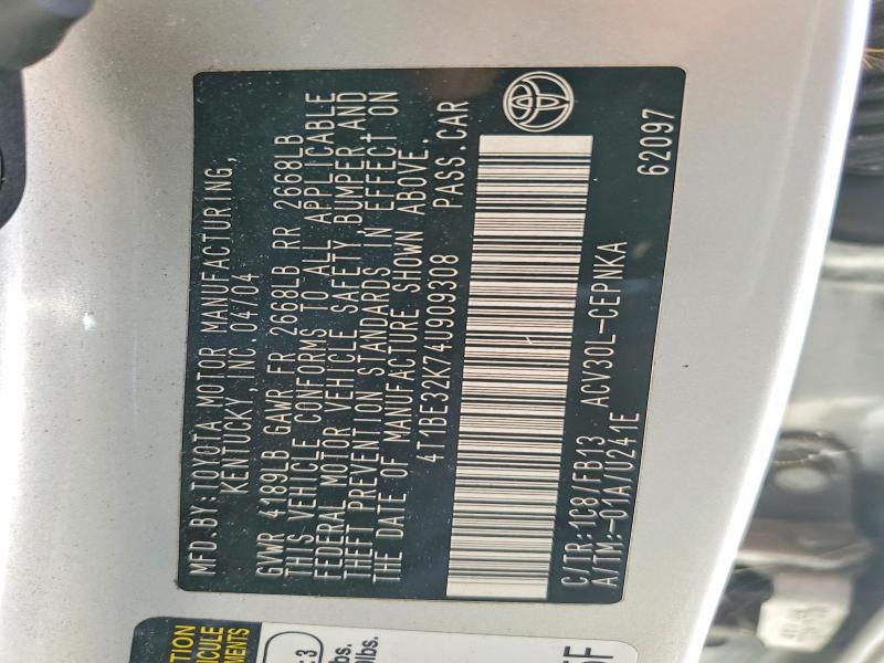 2004 Toyota Camry მანქანა იყიდება აუქციონზე, vin: 4T1BE32K74U909308, აუქციონის ნომერი: 54176646