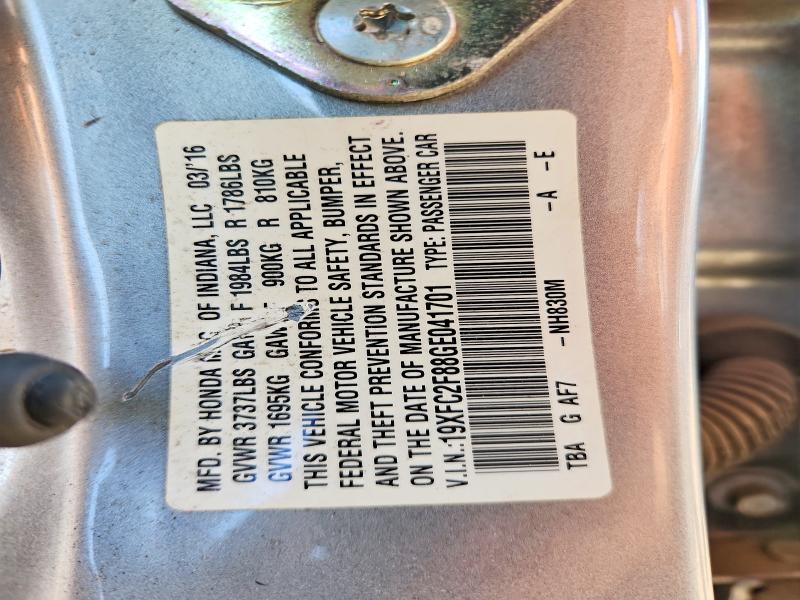 2016 Honda Civic მანქანა იყიდება აუქციონზე, vin: 19XFC2F88GE041701, აუქციონის ნომერი: 55008706