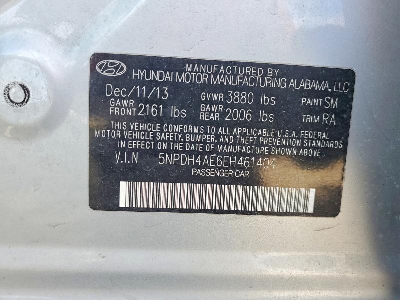 52071226 :رقم المزاد ، 5NPDH4AE6EH461404 vin ، 2014 Hyundai Elantra مزاد بيع