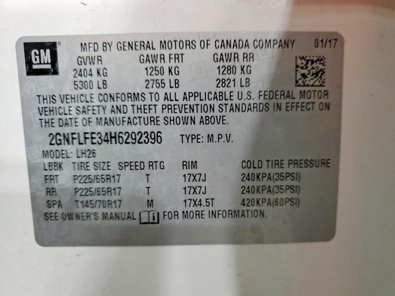 Aukcja sprzedaży 2017 Chevrolet Equinox, vin: 2GNFLFE34H6292396, numer aukcji: 52936956