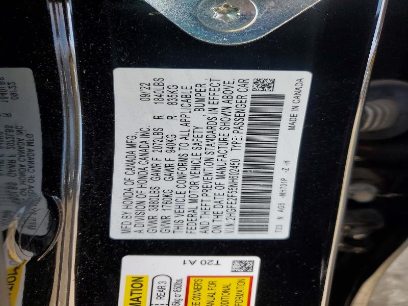 Продажа на аукционе авто 2022 Honda Civic, vin: 2HGFE2F56NH602450, номер лота: 52962686