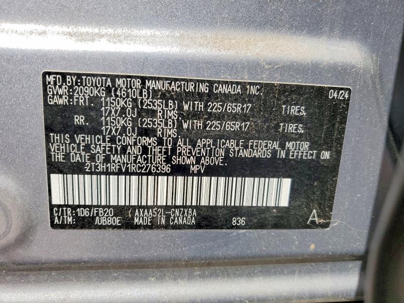 2024 Toyota Rav4 მანქანა იყიდება აუქციონზე, vin: 2T3H1RFV1RC276396, აუქციონის ნომერი: 52039916