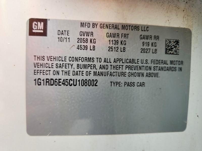 Aukcja sprzedaży 2012 Chevrolet Volt, vin: 1G1RD6E45CU108002, numer aukcji: 54904526