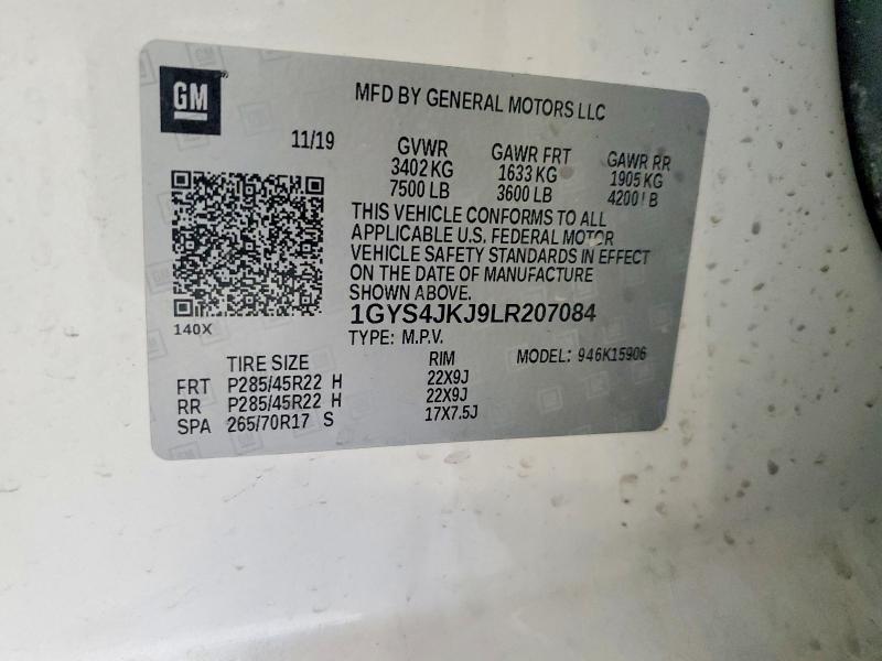 53468606 :رقم المزاد ، 1GYS4JKJ9LR207084 vin ، 2020 Cadillac Escalade مزاد بيع