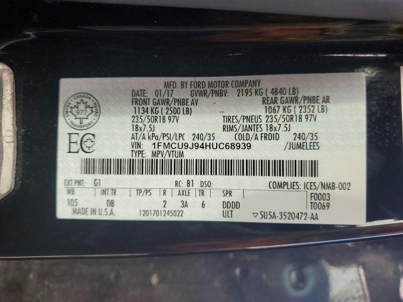 52132866 :رقم المزاد ، 1FMCU9J94HUC68939 vin ، 2017 Ford Escape مزاد بيع