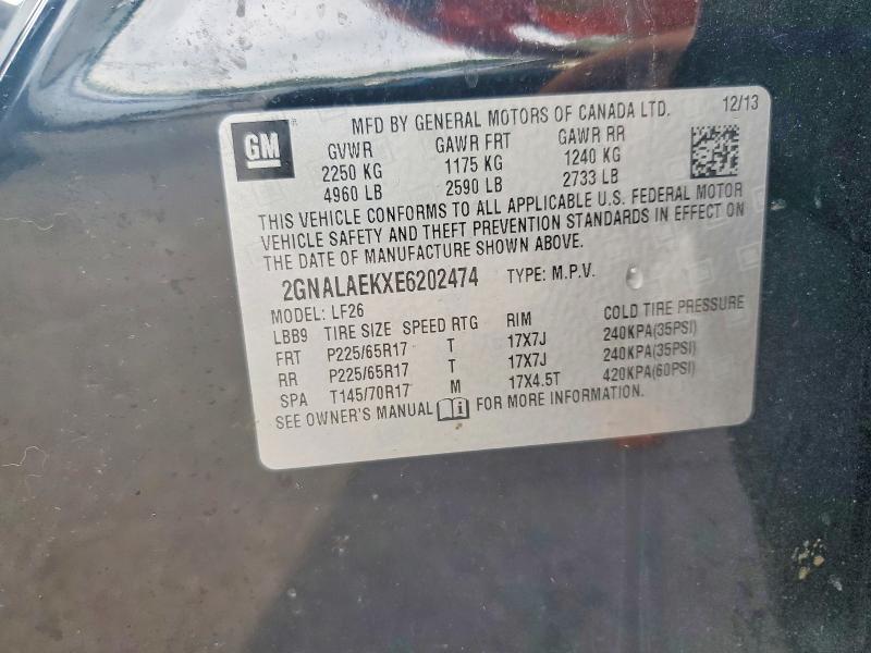 55071786 :رقم المزاد ، 2GNALAEKXE6202474 vin ، 2014 Chevrolet Equinox مزاد بيع