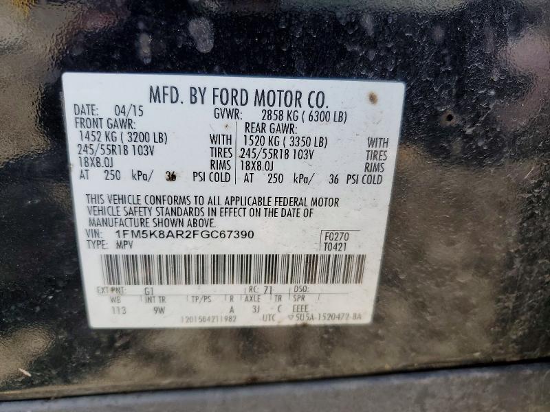 2015 Ford Explorer მანქანა იყიდება აუქციონზე, vin: 1FM5K8AR2FGC67390, აუქციონის ნომერი: 52467576