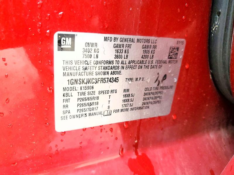 Продаж на аукціоні авто 2015 Chevrolet Suburban, vin: 1GNSKJKC3FR574345, номер лоту: 53887996
