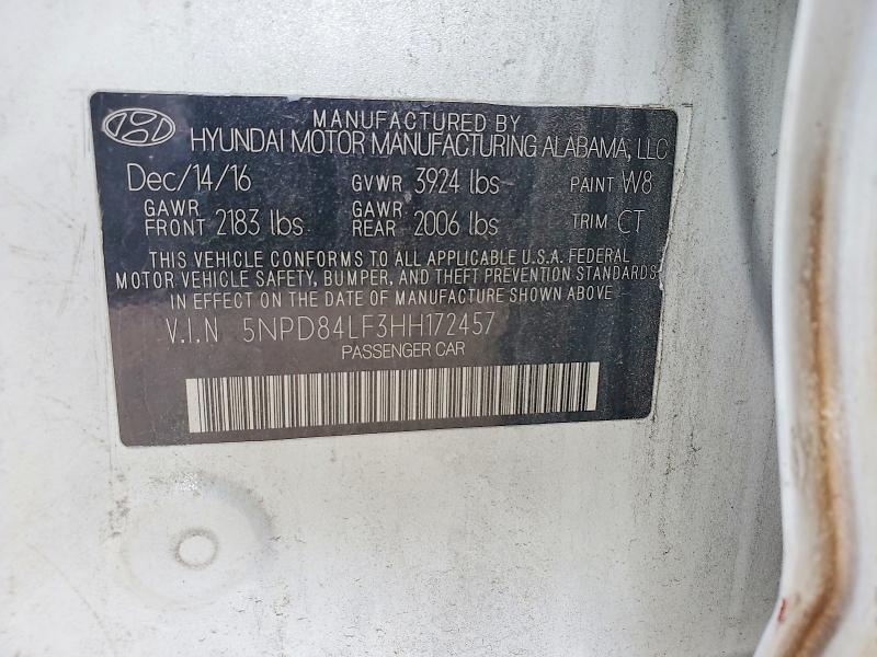54650346 :رقم المزاد ، 5NPD84LF3HH172457 vin ، 2017 Hyundai Elantra مزاد بيع