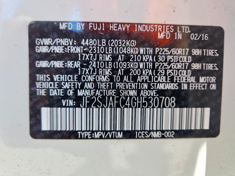 Aukcja sprzedaży 2016 Subaru Forester, vin: JF2SJAFC4GH530708, numer aukcji: 52945516