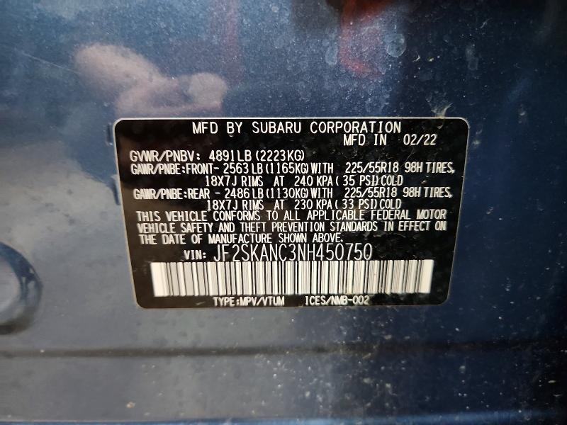 Aukcja sprzedaży 2022 Subaru Forester, vin: JF2SKANC3NH450750, numer aukcji: 52237166