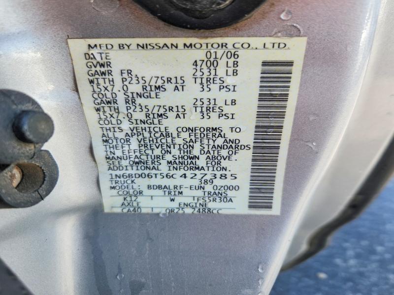 2006 Nissan Frontier მანქანა იყიდება აუქციონზე, vin: 1N6BD06T56C427385, აუქციონის ნომერი: 53569936