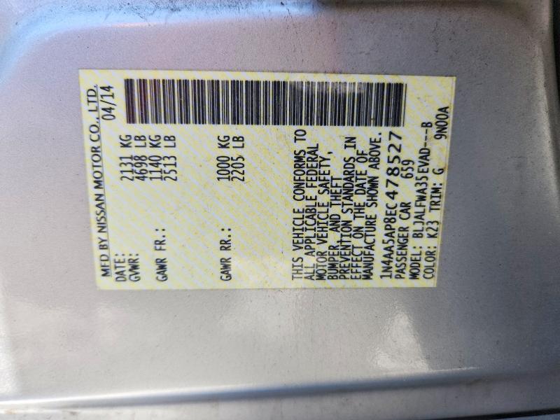 Продаж на аукціоні авто 2014 Nissan Maxima, vin: 1N4AA5AP8EC478527, номер лоту: 51961706