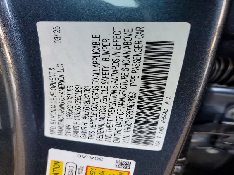 2026 Honda Accord მანქანა იყიდება აუქციონზე, vin: 1HGCY1F26TA018393, აუქციონის ნომერი: 55082806
