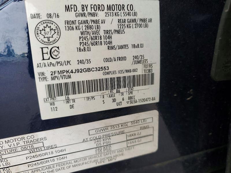 Продажа на аукционе авто 2016 Ford Edge, vin: 2FMPK4J92GBC32553, номер лота: 54666906