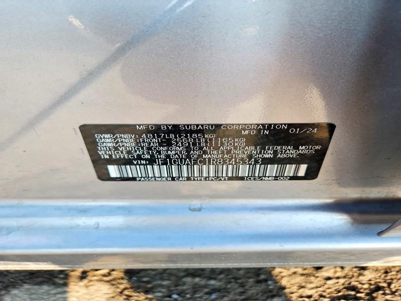 2024 Subaru Impreza მანქანა იყიდება აუქციონზე, vin: JF1GUAFC1R8345343, აუქციონის ნომერი: 52358946