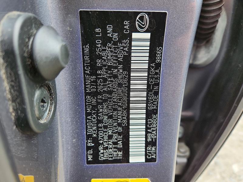 Продаж на аукціоні авто 2016 Lexus Es, vin: 58ABK1GG8GU013629, номер лоту: 54094496