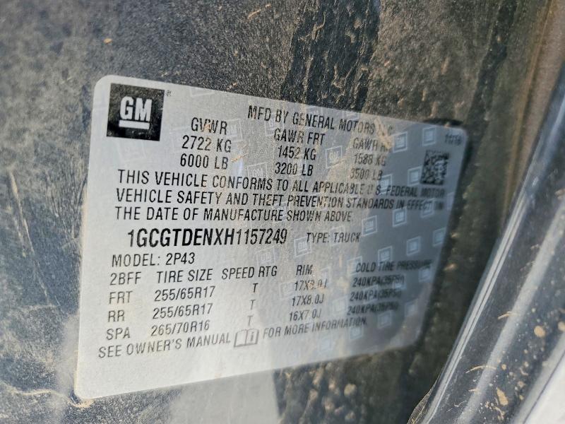 Aukcja sprzedaży 2017 Chevrolet Colorado, vin: 1GCGTDENXH1157249, numer aukcji: 52448296