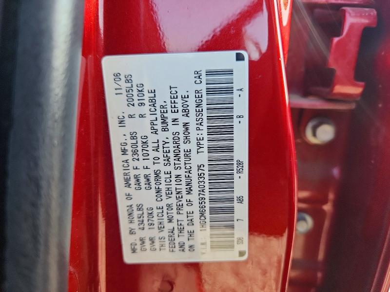 Aukcja sprzedaży 2007 Honda Accord, vin: 1HGCM66597A033575, numer aukcji: 53924906