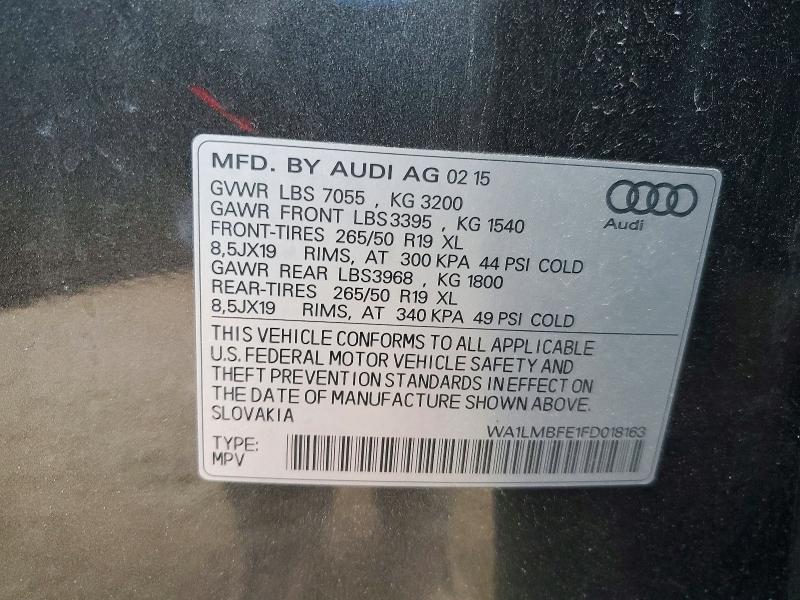 2015 Audi Q7 მანქანა იყიდება აუქციონზე, vin: WA1LMBFE1FD018163, აუქციონის ნომერი: 52937836