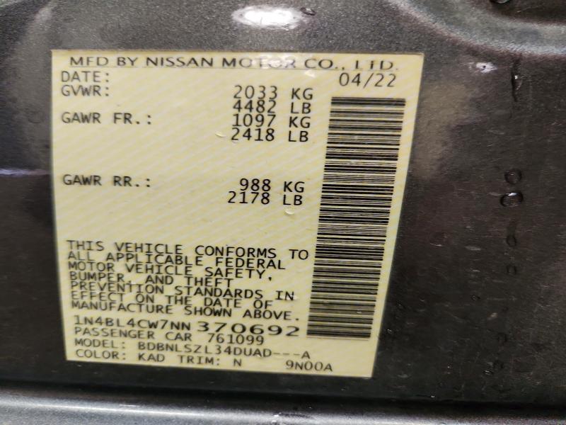 53940816 :رقم المزاد ، 1N4BL4CW7NN370692 vin ، 2022 Nissan Altima مزاد بيع