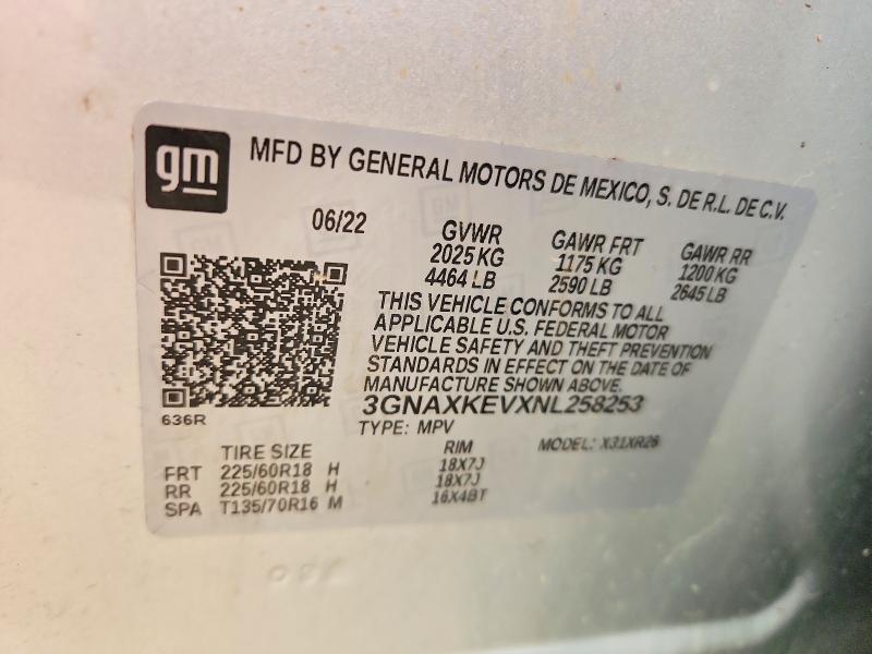 Продаж на аукціоні авто 2022 Chevrolet Equinox, vin: 3GNAXKEVXNL258253, номер лоту: 52781606