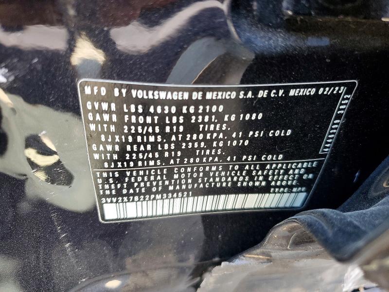 2023 Volkswagen Taos მანქანა იყიდება აუქციონზე, vin: 3VV2X7B22PM334521, აუქციონის ნომერი: 52543836