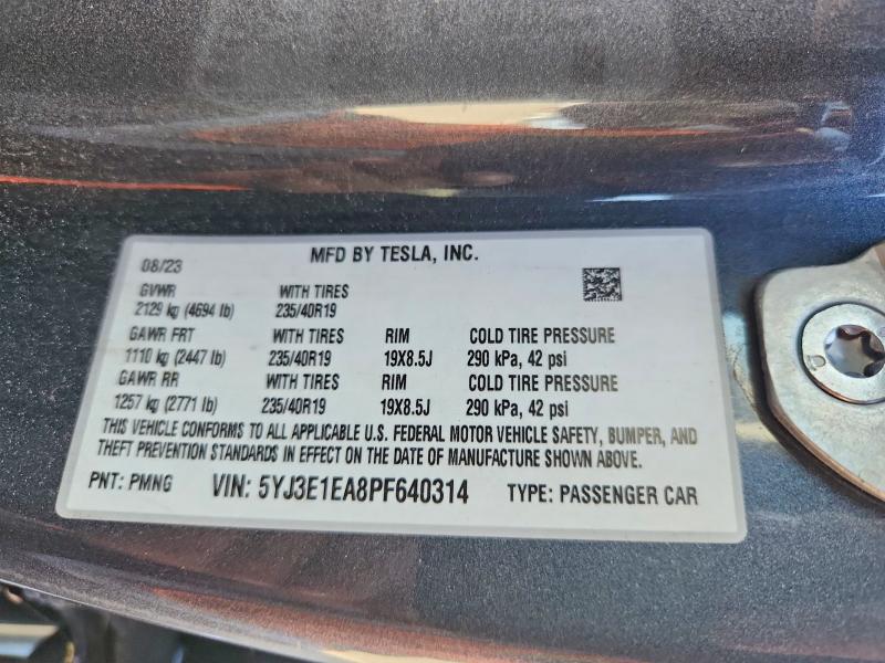 Продажа на аукционе авто 2023 Tesla Model 3, vin: 5YJ3E1EA8PF640314, номер лота: 53287676