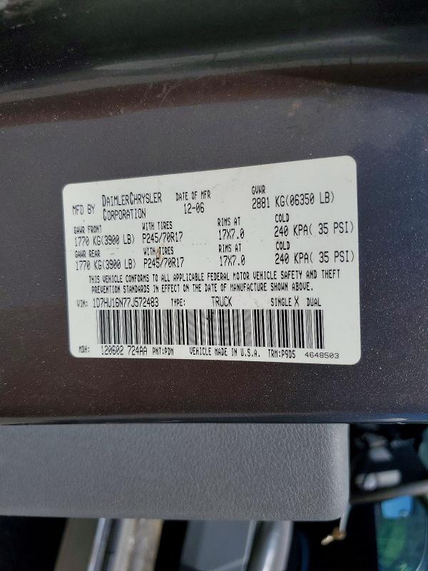 2007 Dodge Ram 1500 მანქანა იყიდება აუქციონზე, vin: 1D7HU16N77J572483, აუქციონის ნომერი: 54486856