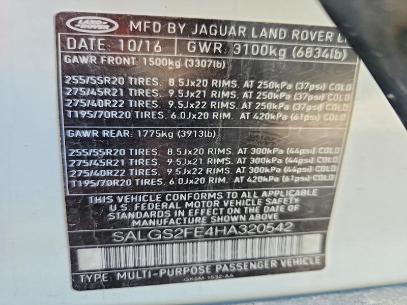 Продаж на аукціоні авто 2017 Land Rover Range Rover, vin: SALGS2FE4HA320542, номер лоту: 55177556