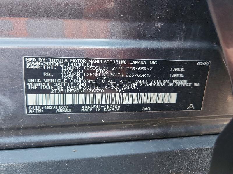 Продаж на аукціоні авто 2022 Toyota Rav4, vin: 2T3F1RFV0NC276570, номер лоту: 54880336