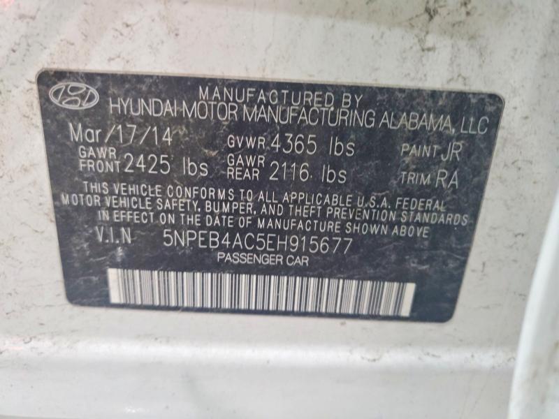 52168036 :رقم المزاد ، 5NPEB4AC5EH915677 vin ، 2014 Hyundai Sonata مزاد بيع
