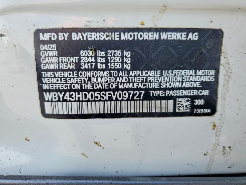 Aukcja sprzedaży 2025 Bmw I4, vin: WBY43HD05SFV09727, numer aukcji: 53416486