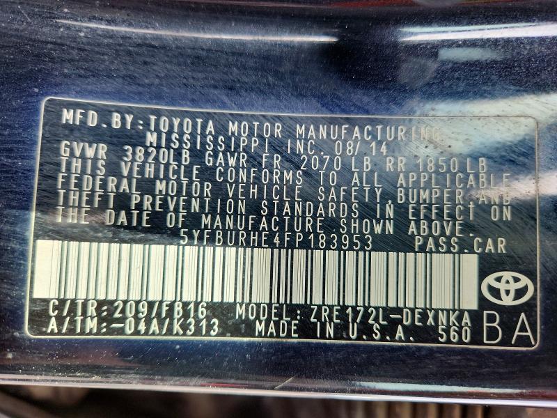 Продажа на аукционе авто 2015 Toyota Corolla, vin: 5YFBURHE4FP183953, номер лота: 52598126