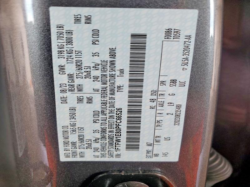 Продаж на аукціоні авто 2023 Ford F150, vin: 1FTFW1E80PFC66526, номер лоту: 54283196