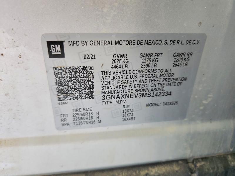 52013866 :رقم المزاد ، 3GNAXNEV3MS142334 vin ، 2021 Chevrolet Equinox مزاد بيع